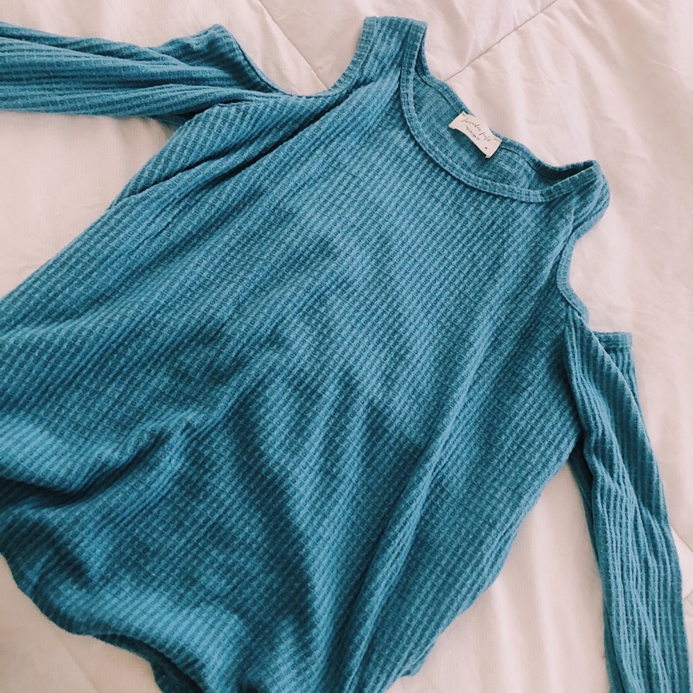 Blue Waffle Knit Top